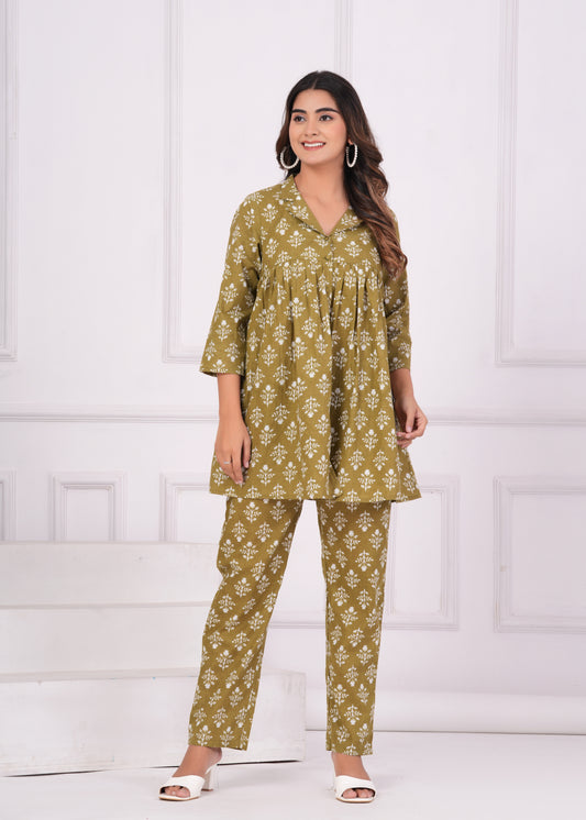 Women's Printed Olive Co-Ord set