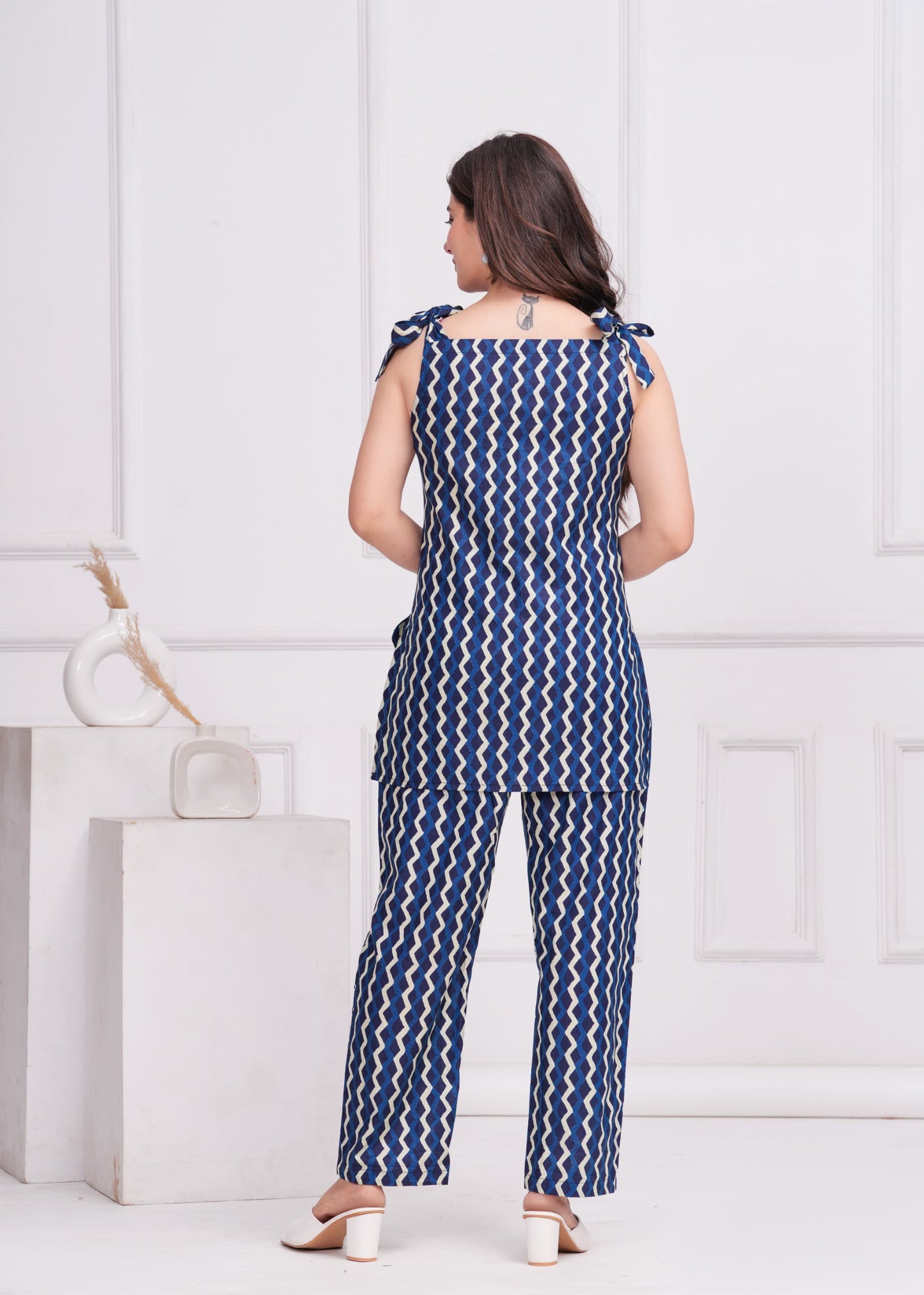 Blue Chevron Cotton Co-Ord Set | Trendy & Comfortable Two-Piece Outfit