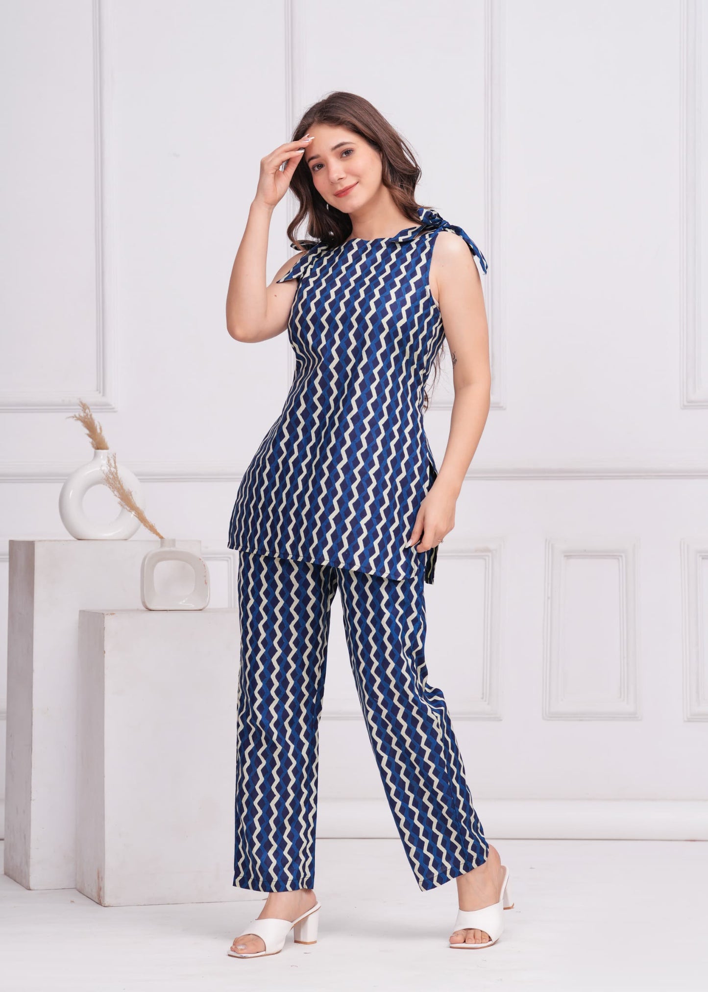 Blue Chevron Cotton Co-Ord Set | Trendy & Comfortable Two-Piece Outfit