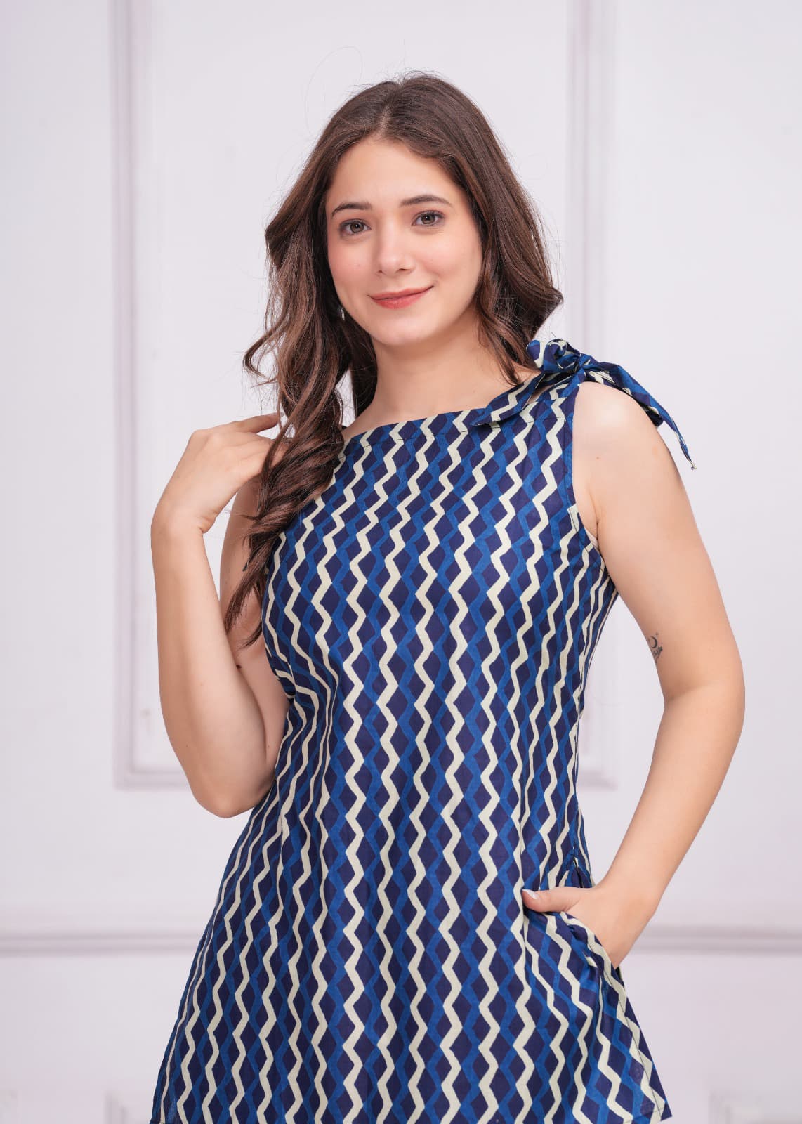 Blue Chevron Cotton Co-Ord Set | Trendy & Comfortable Two-Piece Outfit