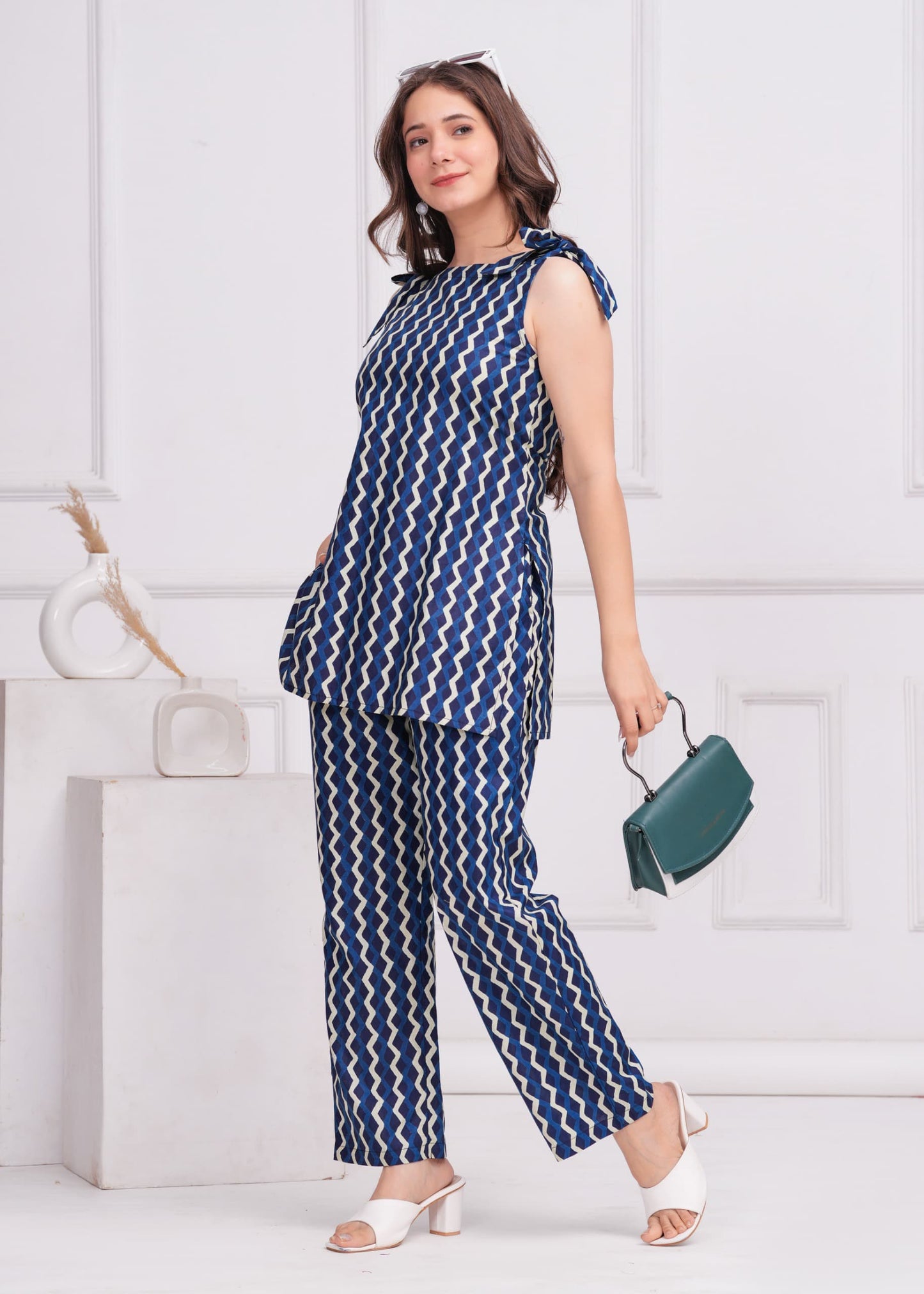 Blue Chevron Cotton Co-Ord Set | Trendy & Comfortable Two-Piece Outfit