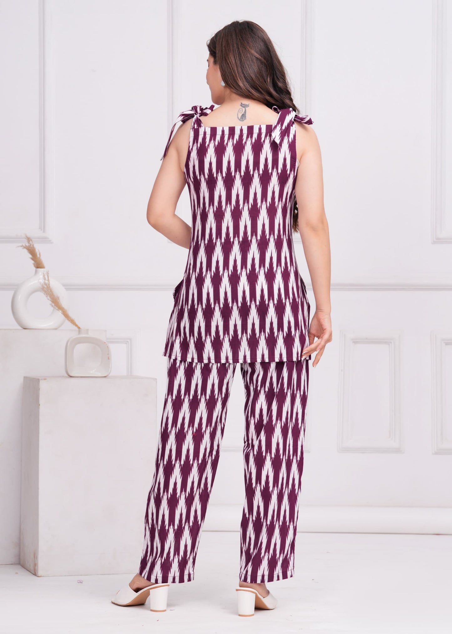 Purple Ikat Cotton Co-Ord Set | Stylish & Comfortable Two-Piece Outfit