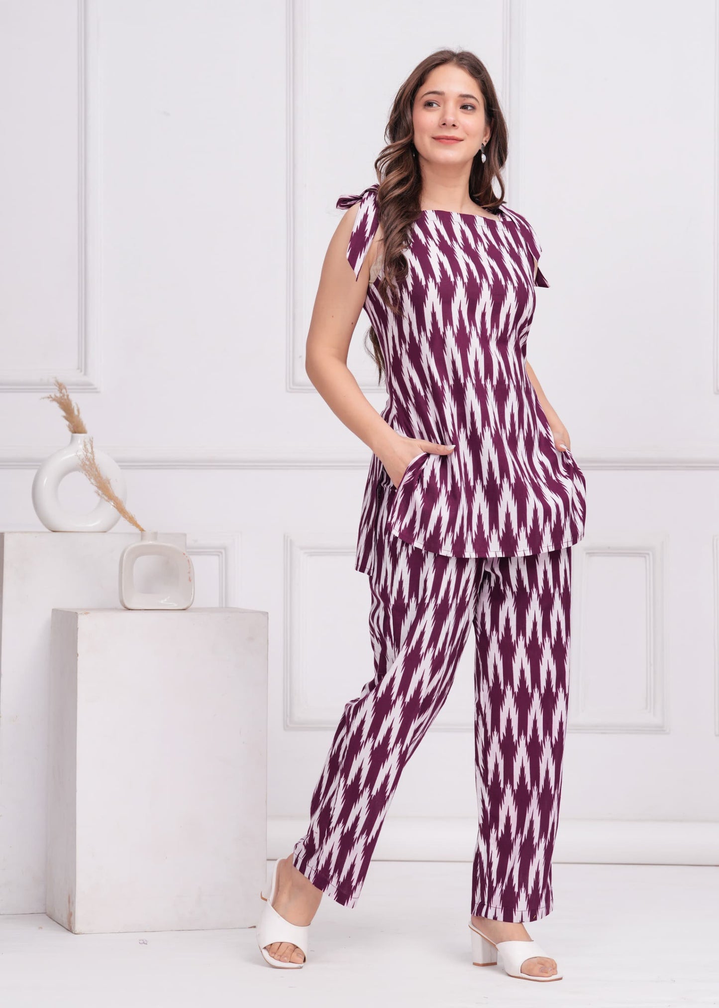 Purple Ikat Cotton Co-Ord Set | Stylish & Comfortable Two-Piece Outfit